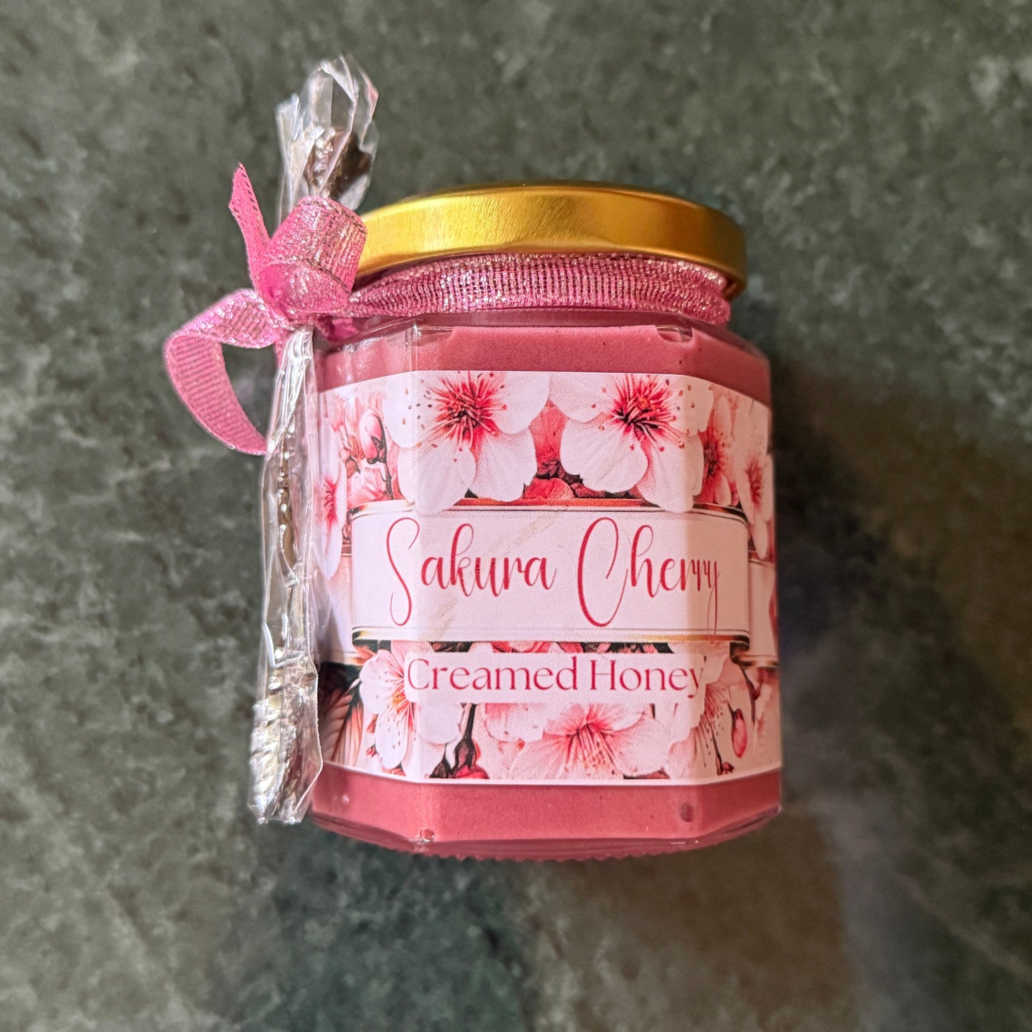 Gourmet Sakura Cherry Blossom Honey – 6oz Glass Jar for Toast, Tea, and Desserts