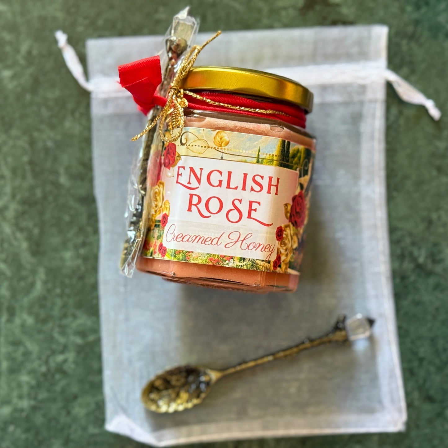 Gift-Ready Rose Creamed Honey Jar with Ribbon and Tag – Romantic Gourmet Food Gift Under $25
