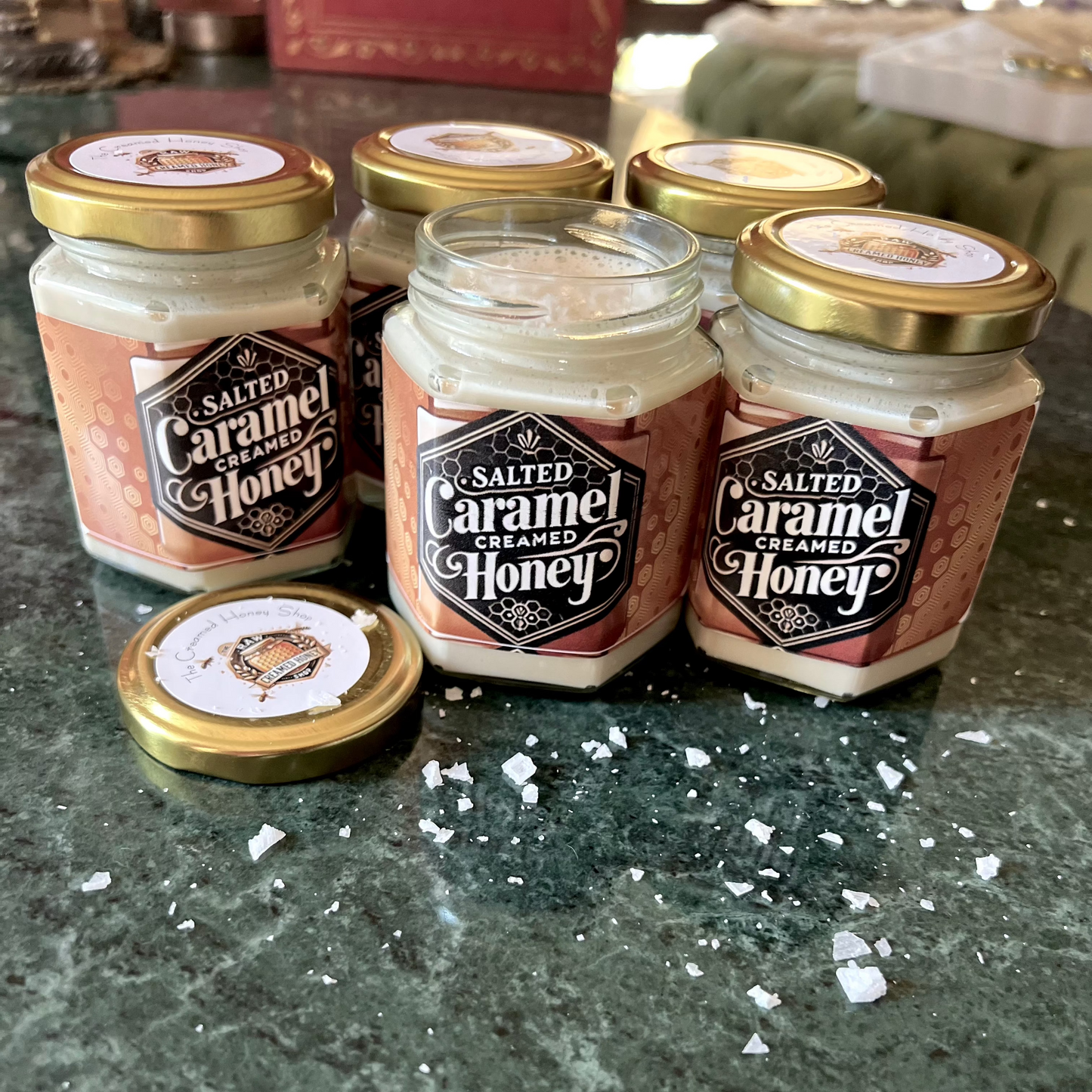 Salted Caramel Creamed Honey in 6oz Gourmet Glass Jar β A Sweet Gift for Birthdays and Holidays
