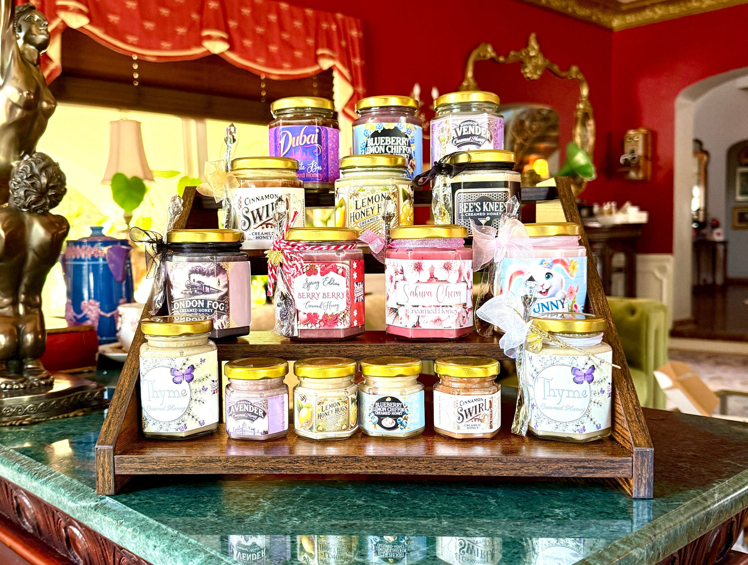 Collection of 12 Gourmet Creamed Honey Jars in Assorted Flavors – Cherry, Lemon, Blueberry, Cinnamon, Lavender, Thyme, Long Fog, Dubai Chocolate Bar, and Bees Knees – Premium Artisan Honey Sampler