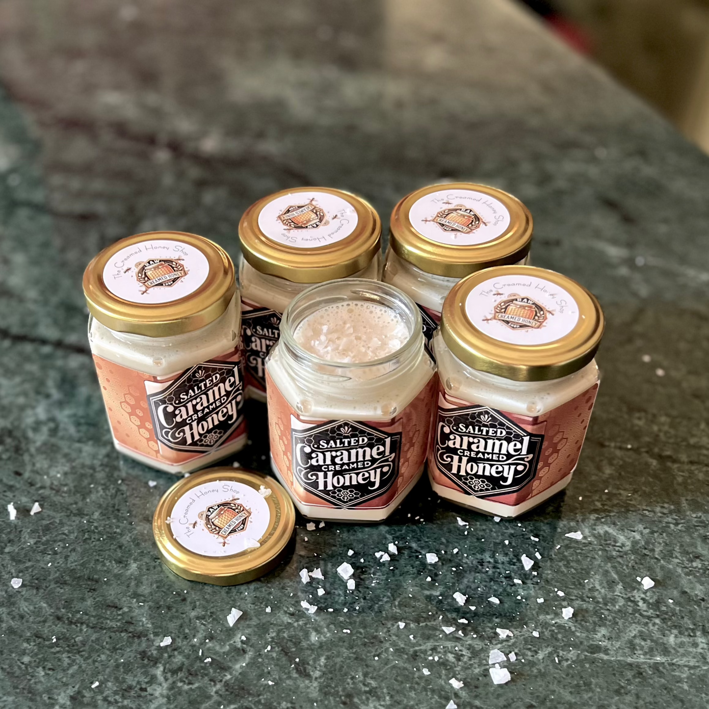 6oz Salted Caramel Creamed Honey – Rich and Creamy, Ideal for Gifting on Special Occasions
