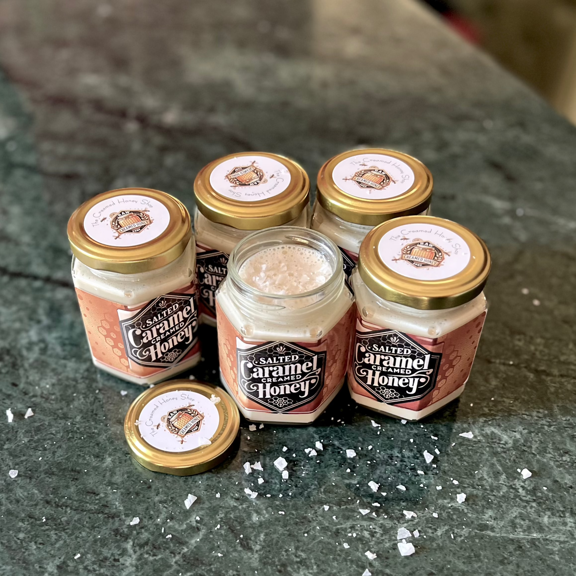 6oz Salted Caramel Creamed Honey – Rich and Creamy, Ideal for Gifting on Special Occasions