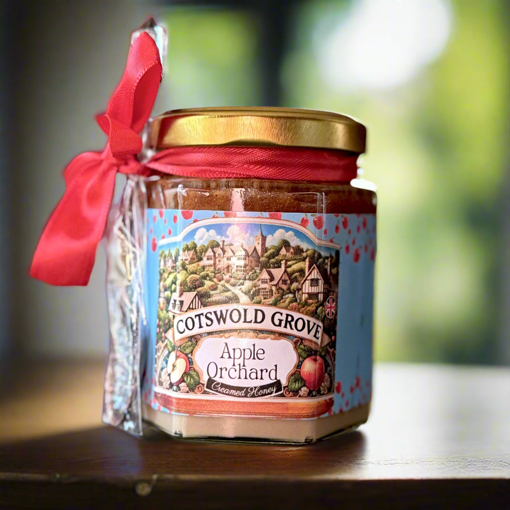 Cotswold Grove Apple Creamed Honey with Caramelized Honey Layer – 6oz Gourmet Glass Jar, Perfect for Toast, Tea & Desserts