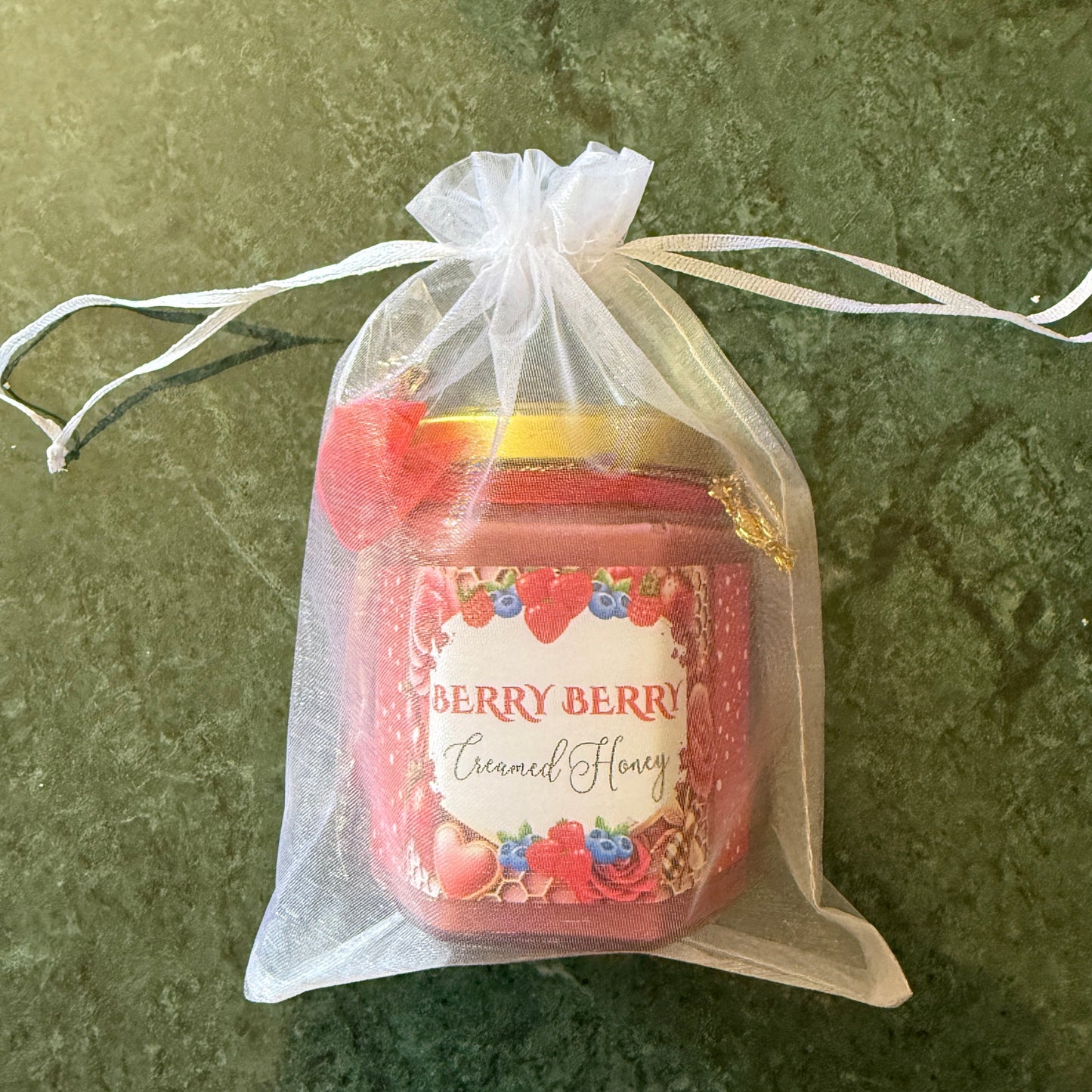 Ready-to-Gift Berry Creamed Honey in Glass Jar with Ribbon – Perfect Under $25 Gift