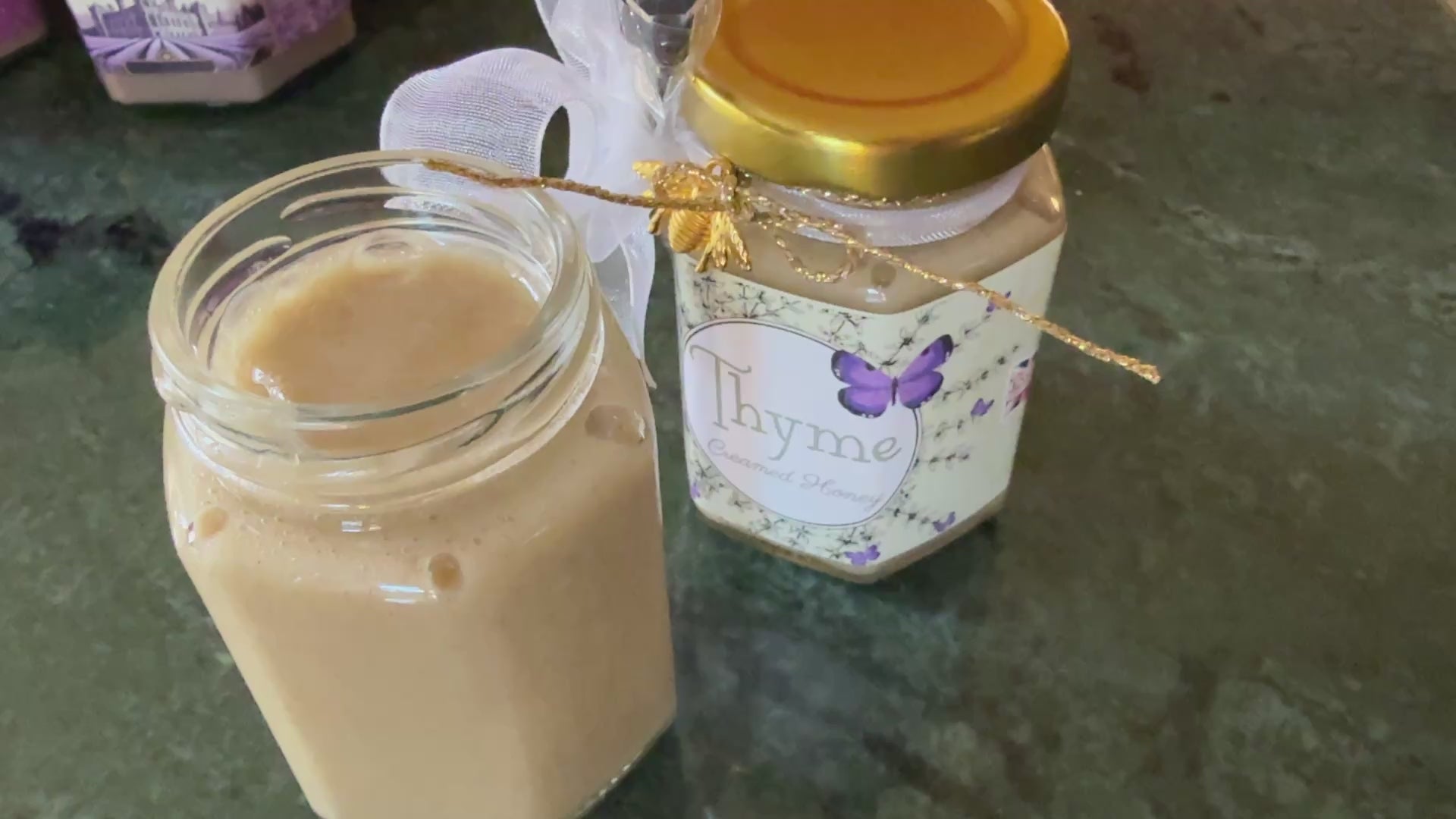 Video of a spoon dipping into Greek Organic Thyme Creamed Honey – showcasing its smooth, velvety texture and rich herbal infusion from wild Greek thyme. Perfect for gourmet food lovers, cheese boards, and Mediterranean-inspired dishes. #CreamedHoney #GreekHoney #ThymeHoney #HoneyDrizzle #GourmetHoney #SavoryHoney #OrganicHoney #HoneySpoon #FlavoredHoney #FoodieVideo #HoneyTexture
