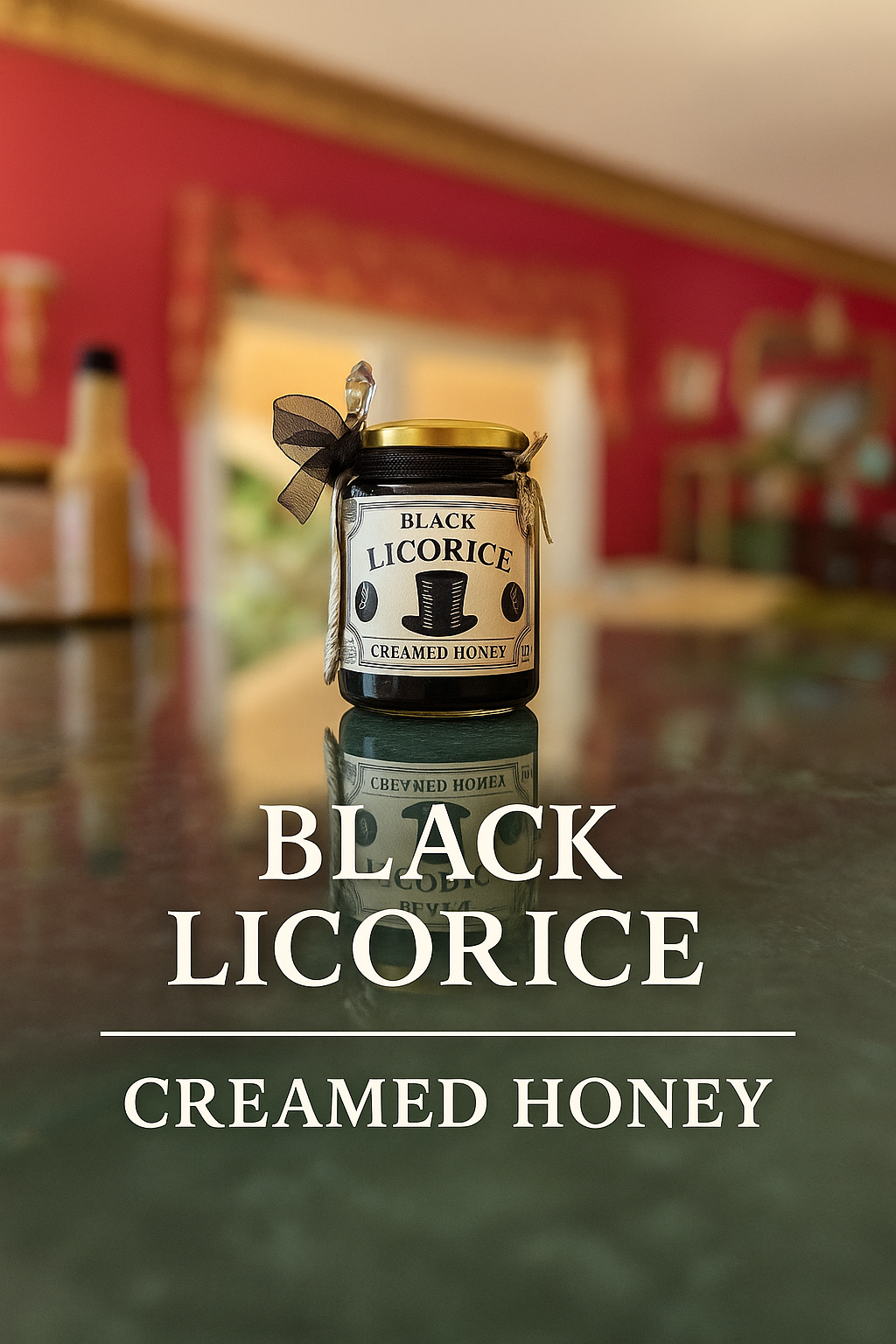 Close-up of creamy black licorice honey texture on a silver spoon—rich, indulgent, and unique